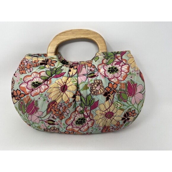 Vera Bradley Vintage‎ Hand Purse Bag Wood Handles Quilted Tropical Floral Silk - Picture 1 of 10